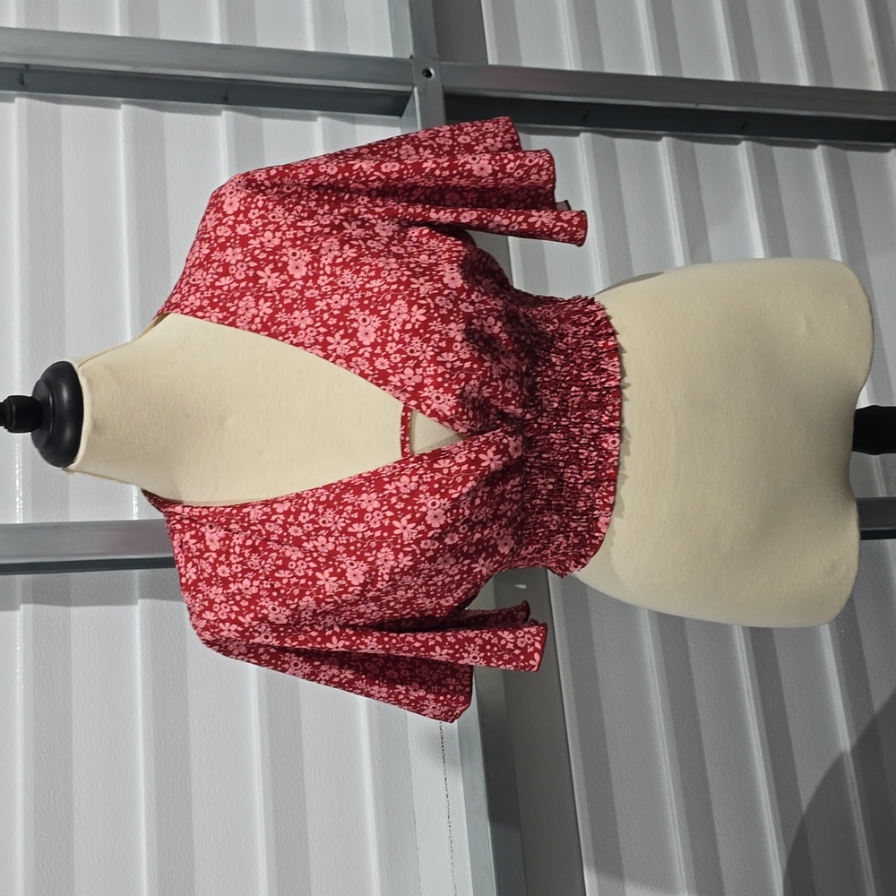 Shein Floral Print Cropped Blouse Size Large